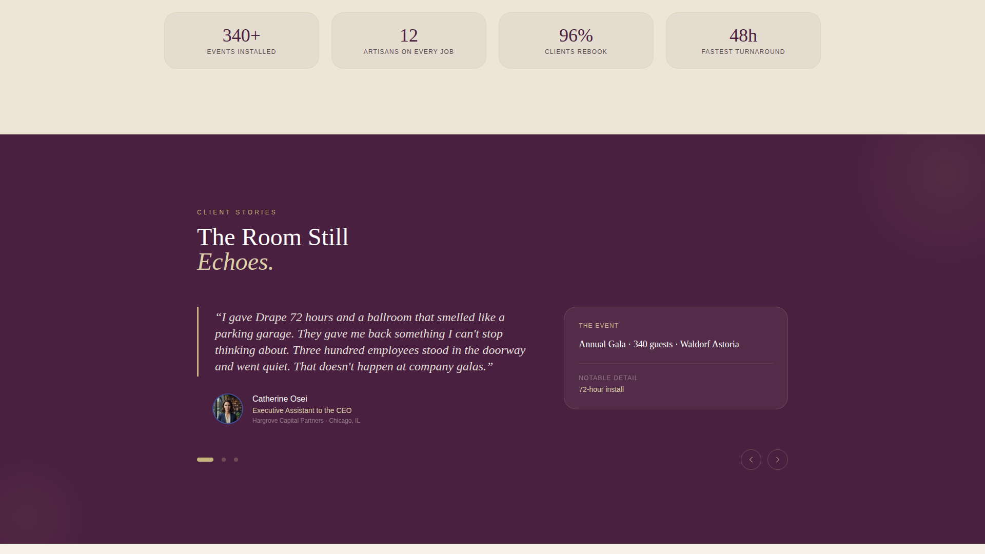 Corporate Event Decoration Before & After Venue Website Template