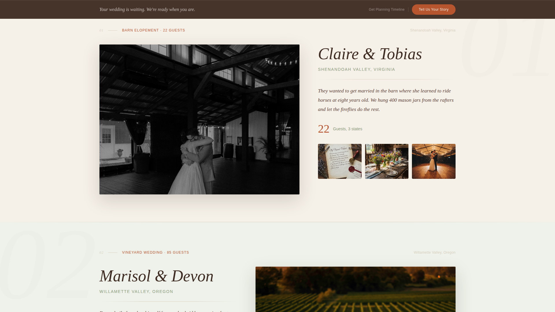 Rustic Wedding Specialist Booking Website Template