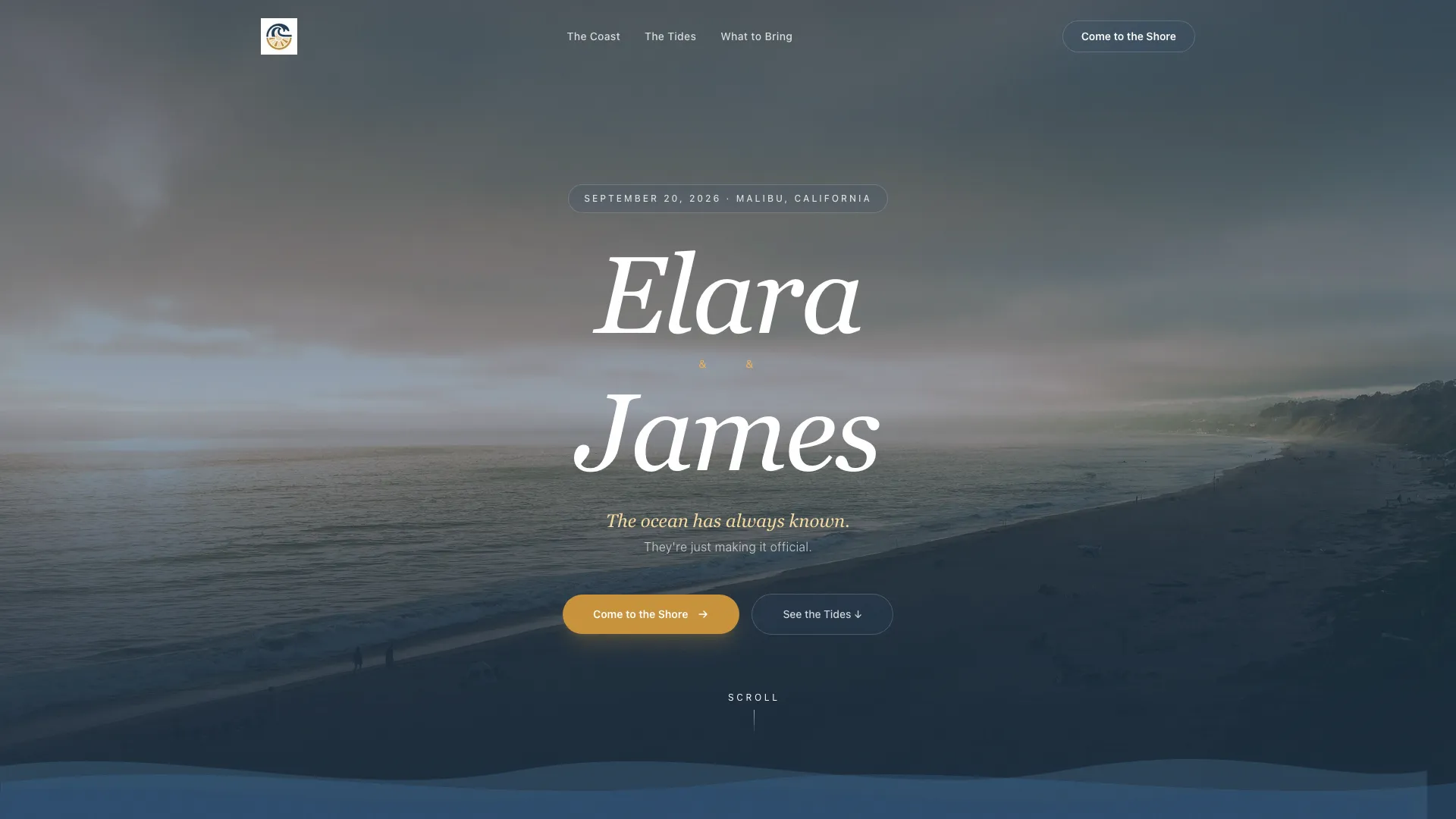 Shore - Cinematic Coastal Wedding Landing Page Template