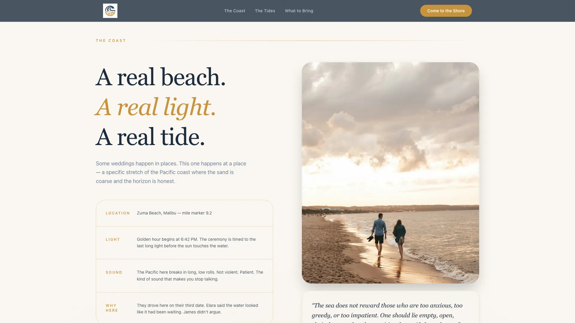 Shore - Cinematic Coastal Wedding Landing Page Template
