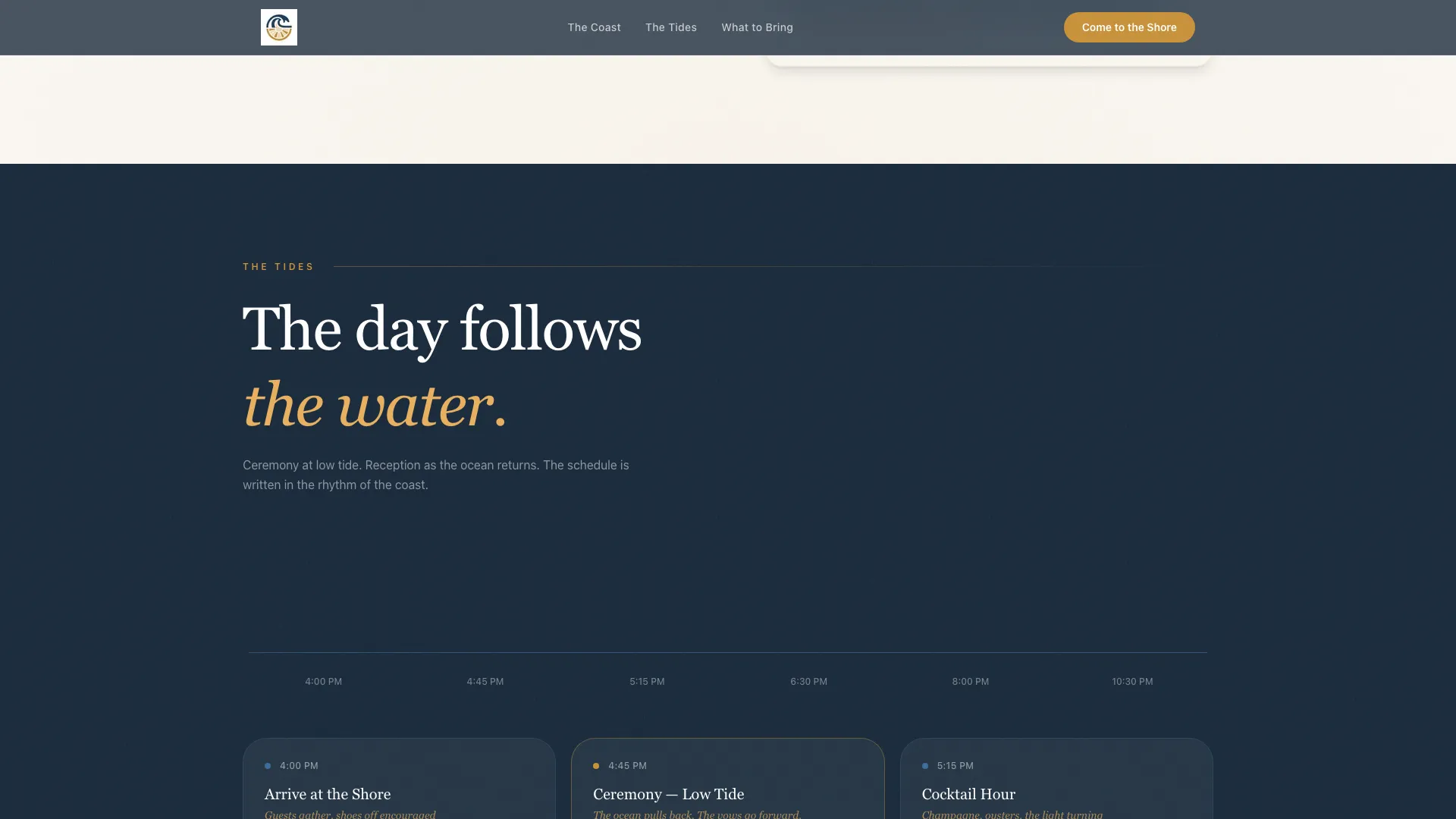 Shore - Cinematic Coastal Wedding Landing Page Template