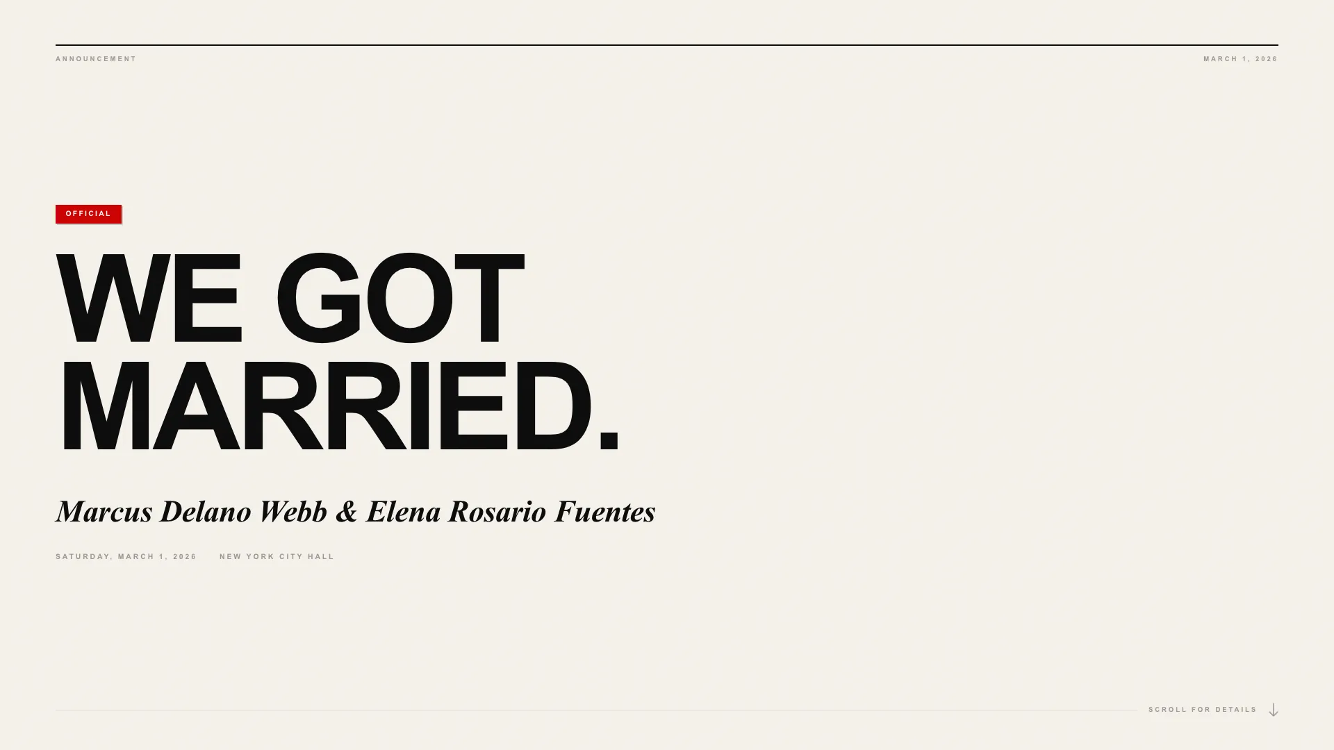 Jubilee — Intimate Elopement Announcement Landing Page Template