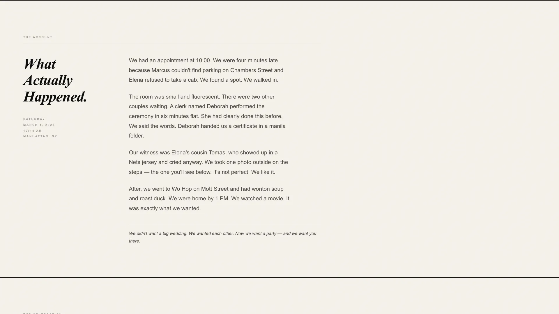 Jubilee — Intimate Elopement Announcement Landing Page Template