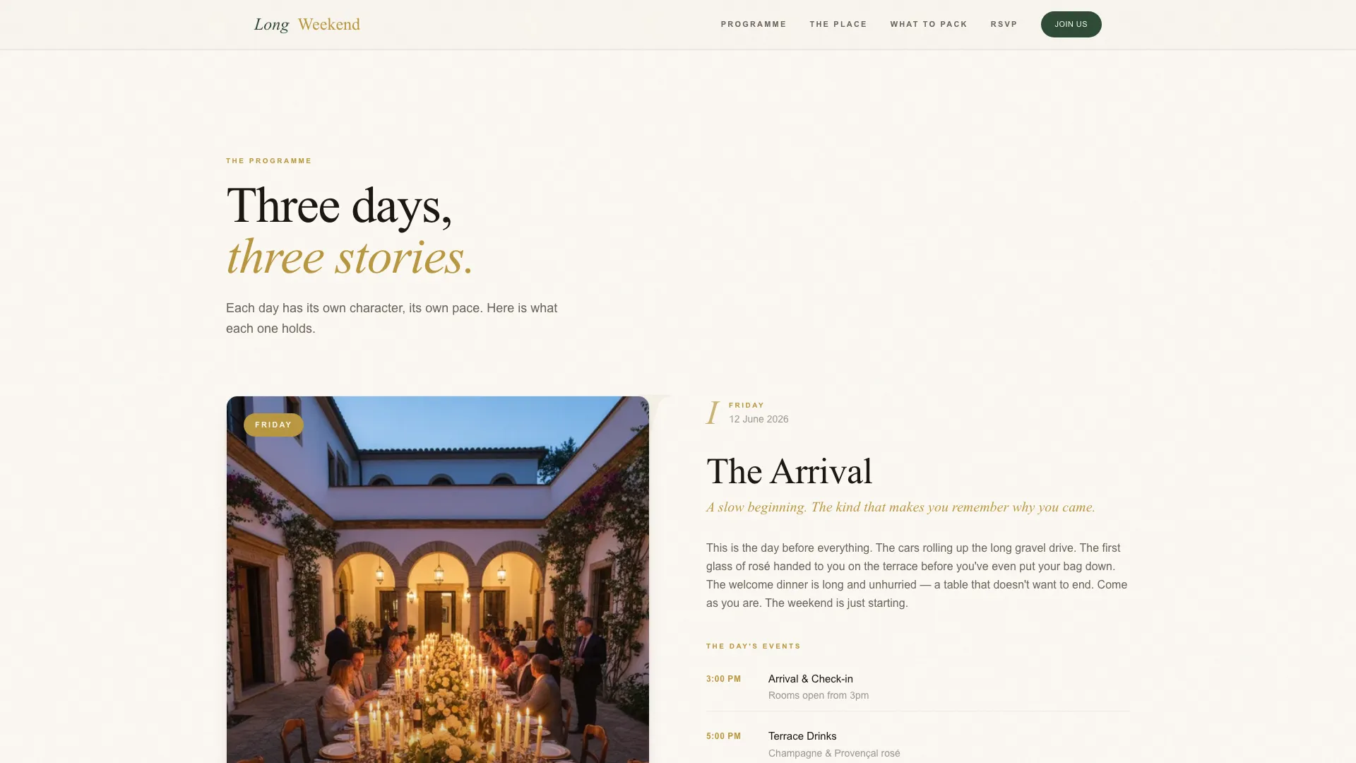 Longweekend — Editorial Destination Wedding Landing Page Template