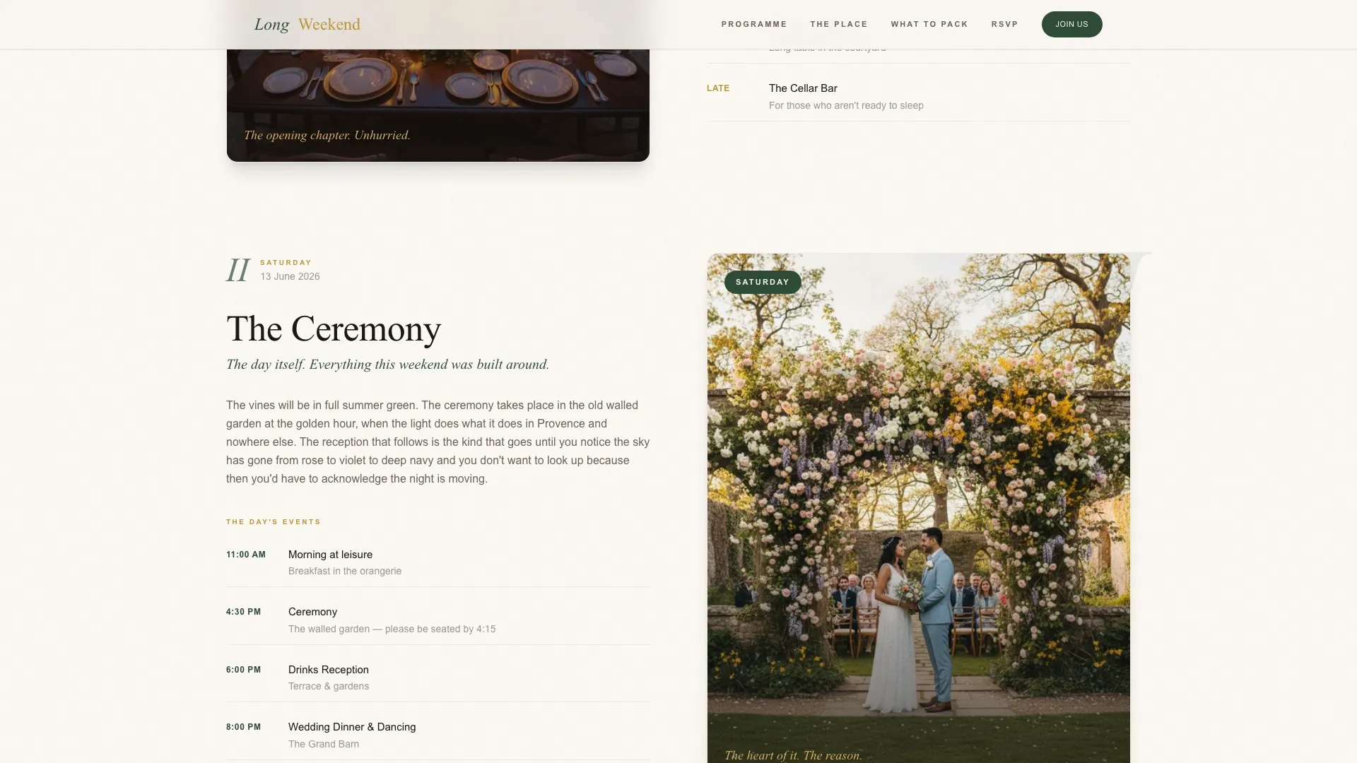 Longweekend — Editorial Destination Wedding Landing Page Template