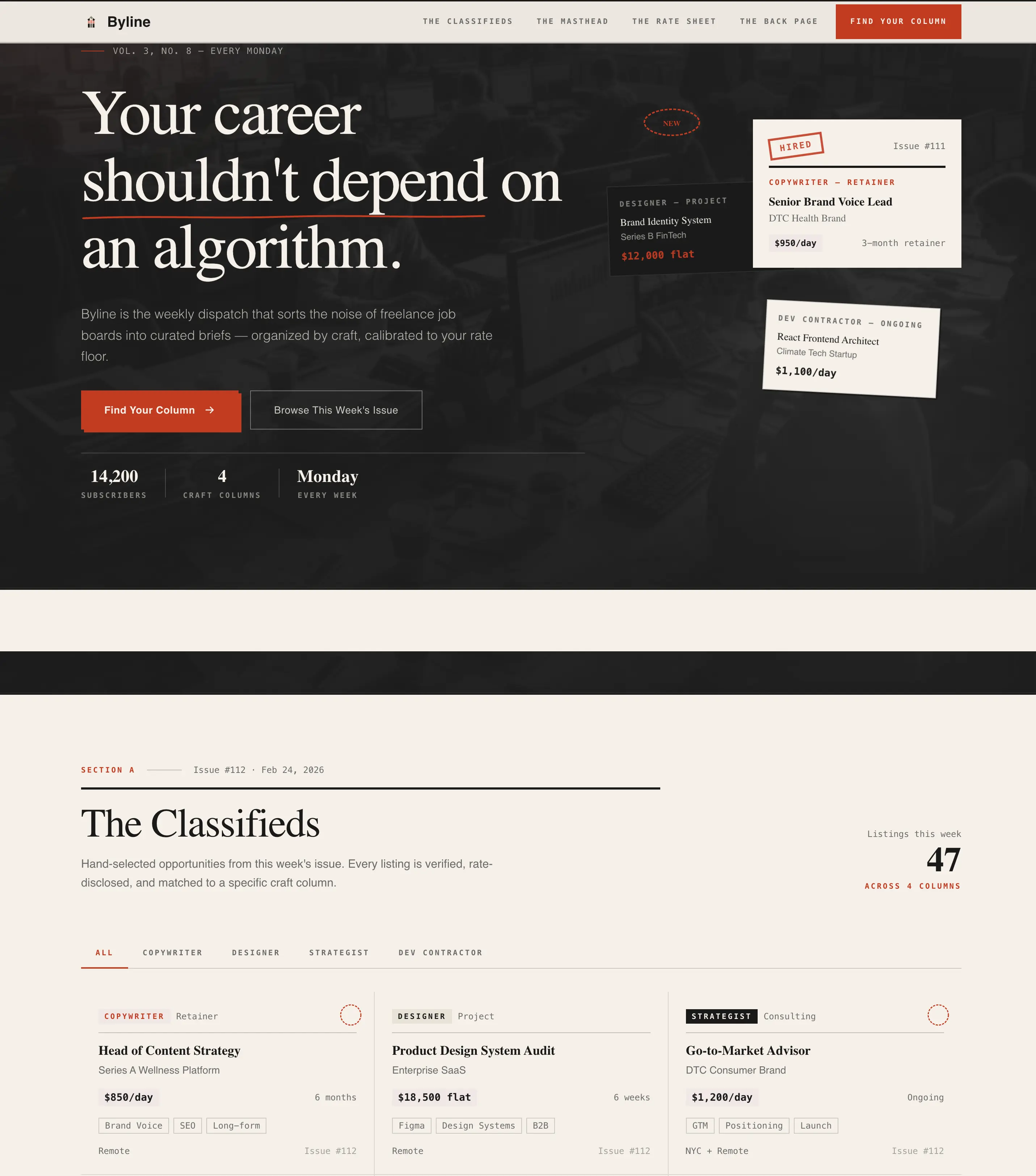 Byline - Curated Freelance Landing Page Template